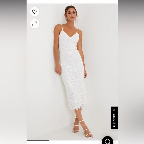 NWT!! Sold out online! Lulu’s White Sequins Midi Dress - Picture 1 of 5